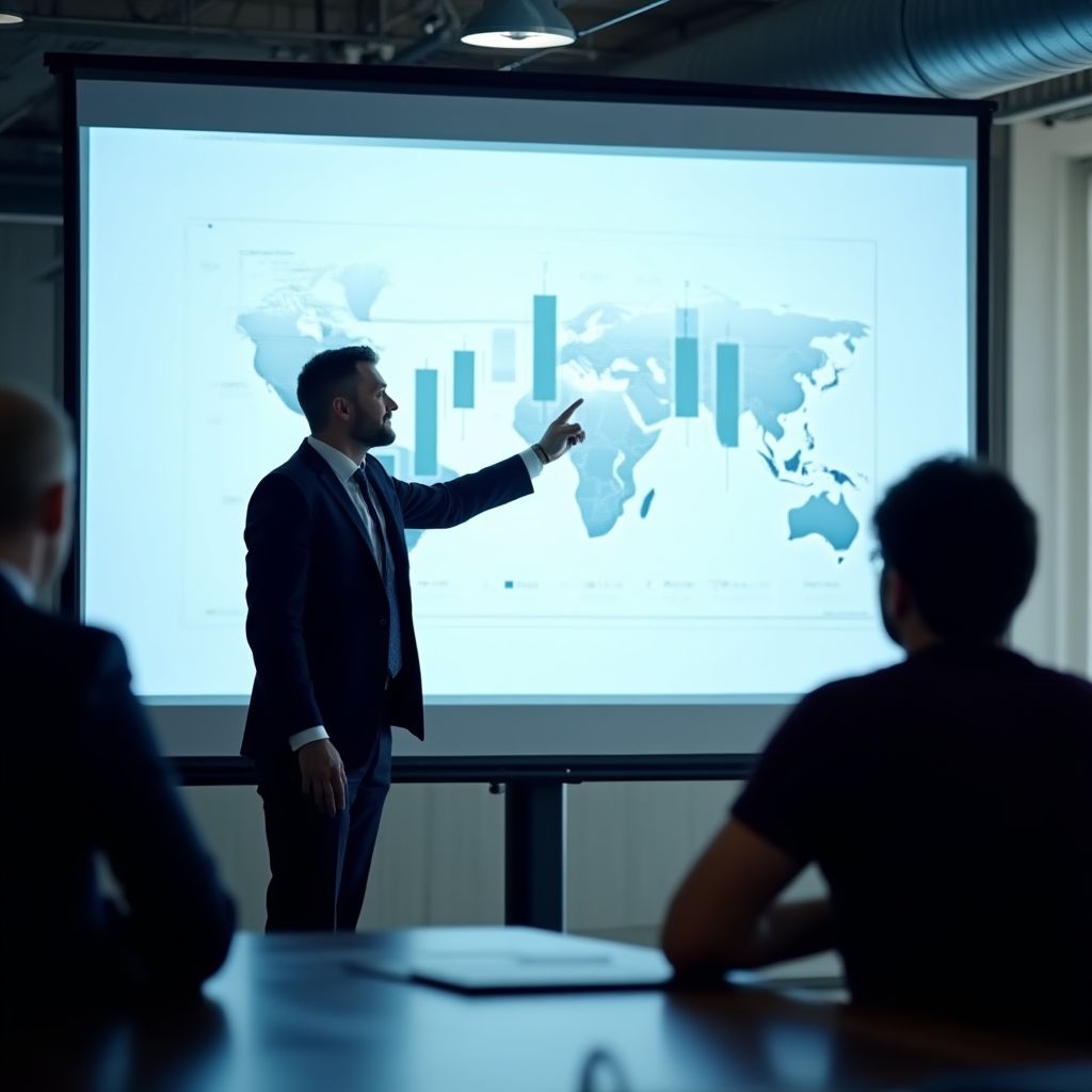 Consultor presentando resultados a un cliente