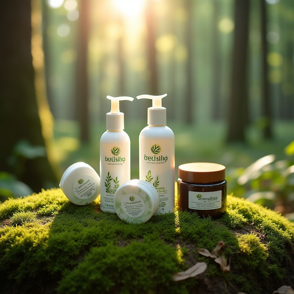 Productos de una marca sostenible en un entorno natural